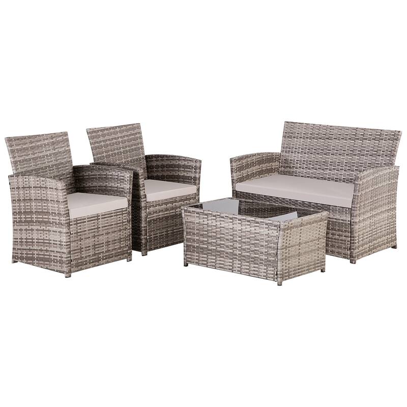 4-Piece PE Rattan Patio Furniture Set, Weather-Resistant Outdoor Conversation Set