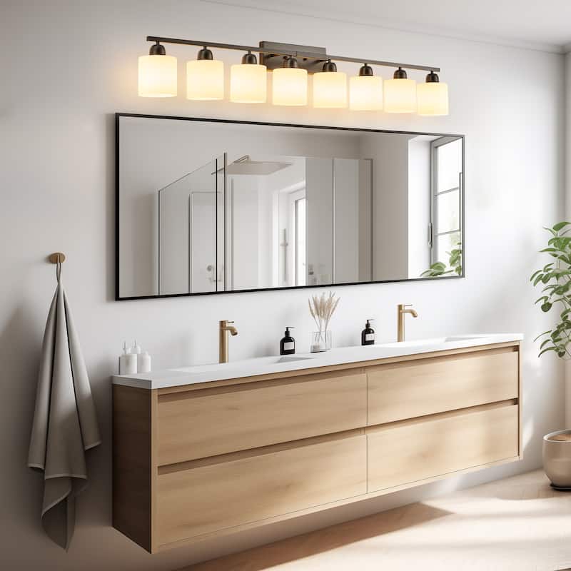 8-Light Bathroom Light Fixtures Over Mirror, 52inch Modern Vanity Lights with Frosted Glass Shade - Black
