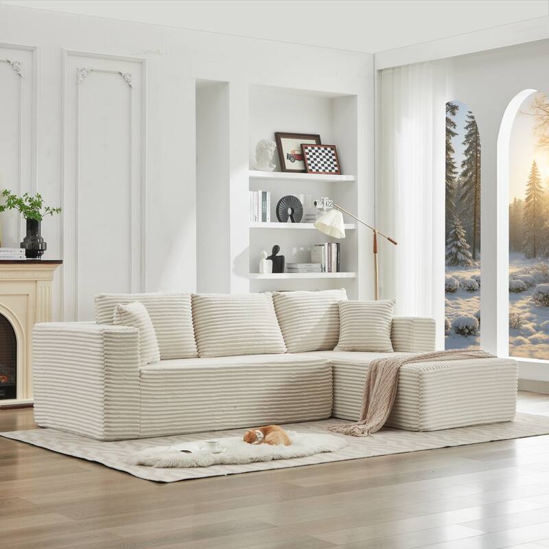 106" Modern Corduroy Sectional Sofa with Right/Left Chaise No Assembly Required - Beige - Right Facing