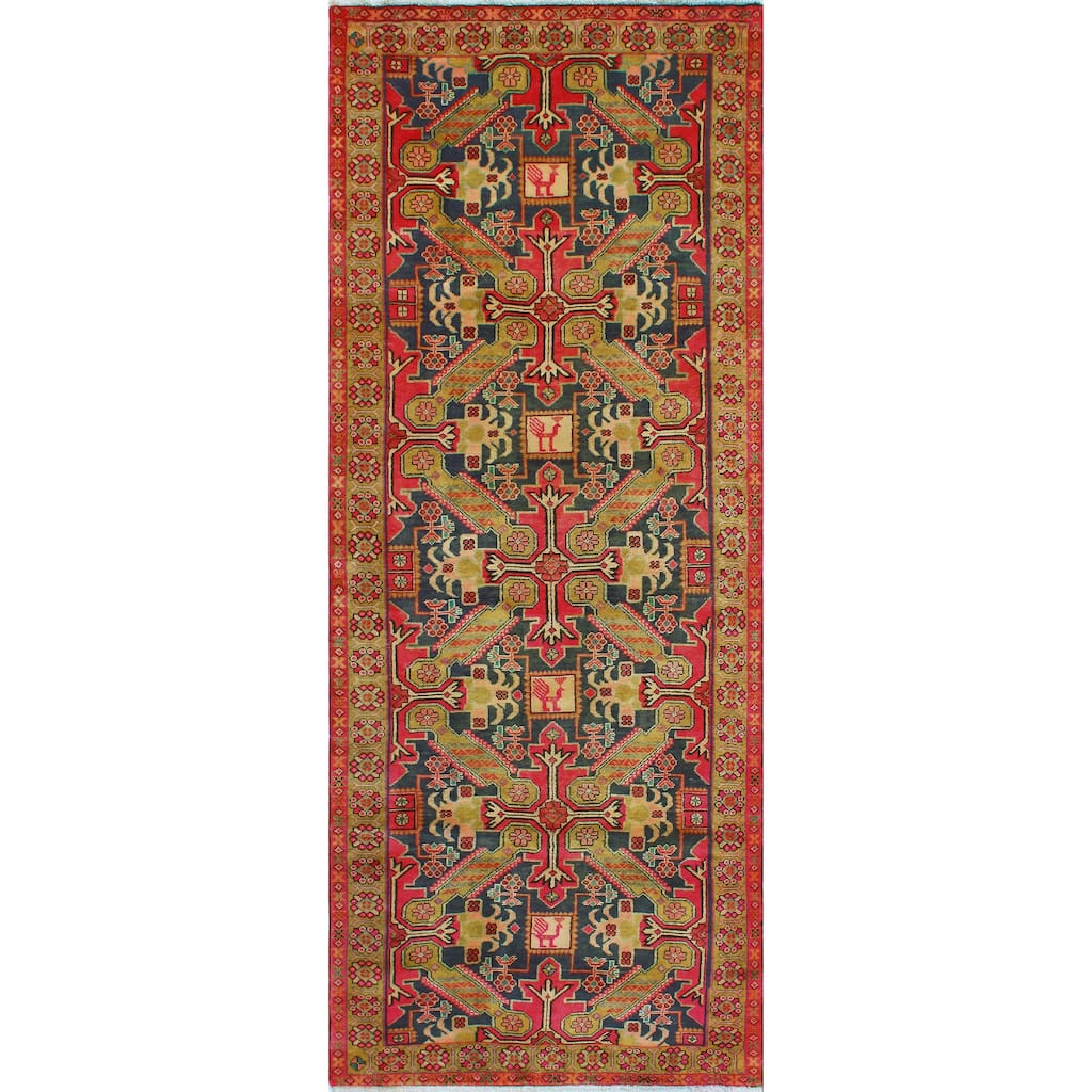 Fine Vintage Distressed Marghala Navy/Gold Runner - 4'0" x 10'4"