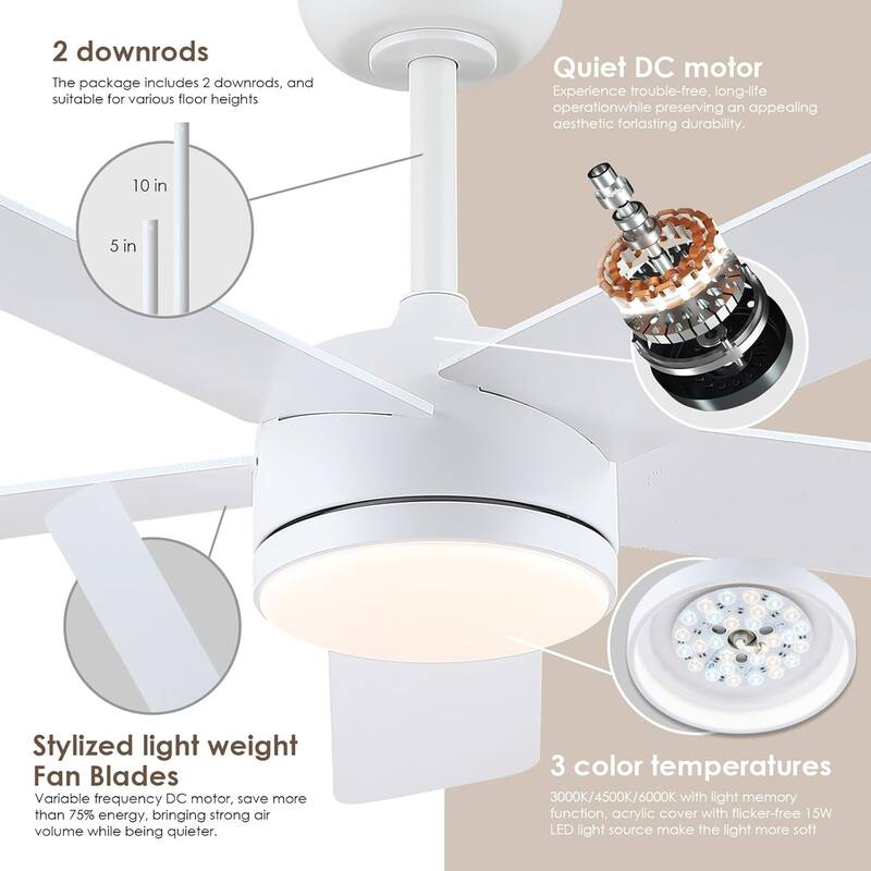 46" and 52" Modern Quiet Ceiling Fan with LED,Downrod Ceiling Fan with Light
