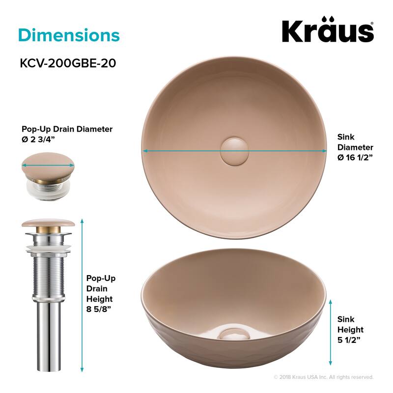 Kraus Viva 16-1/2" Circular Vitreous China Vessel Bathroom Sink with
