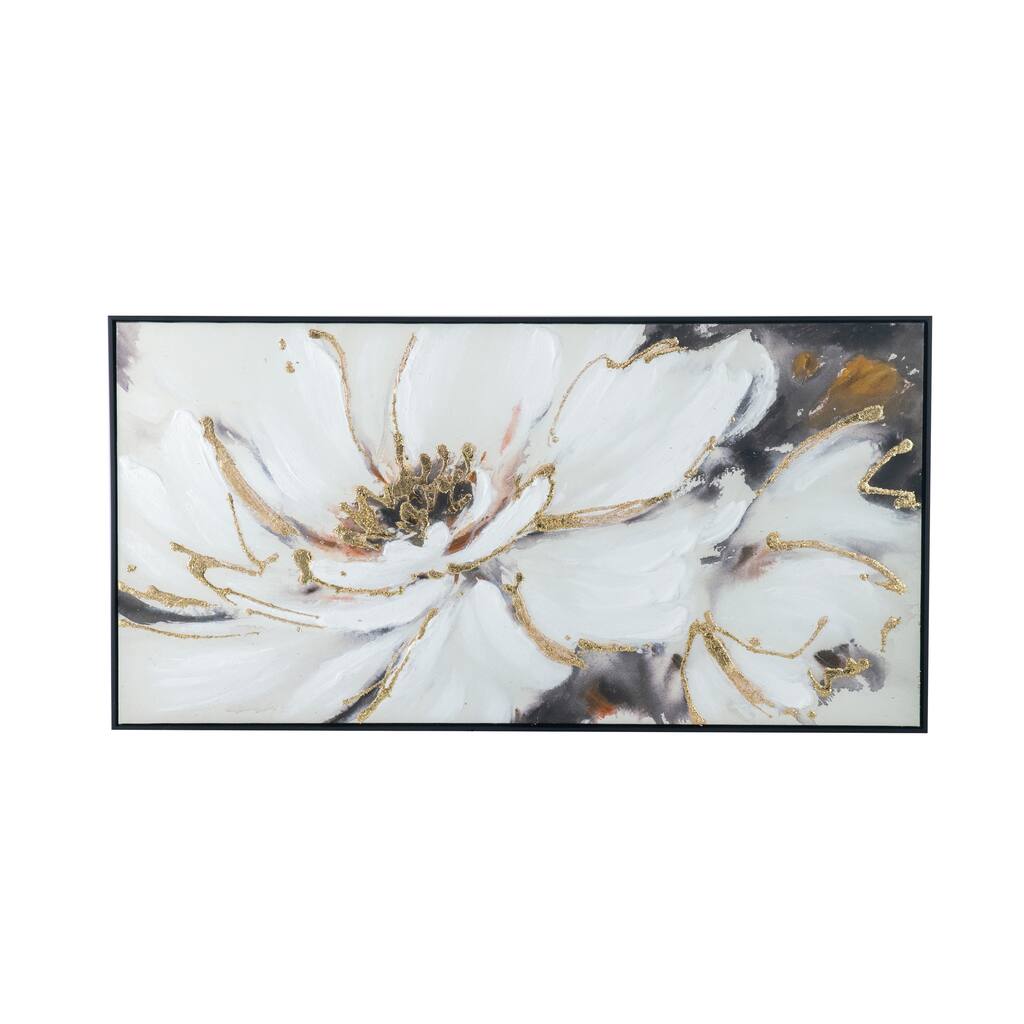 Blooming Floral Framed Hand-Painted Wall Art - Black Frame