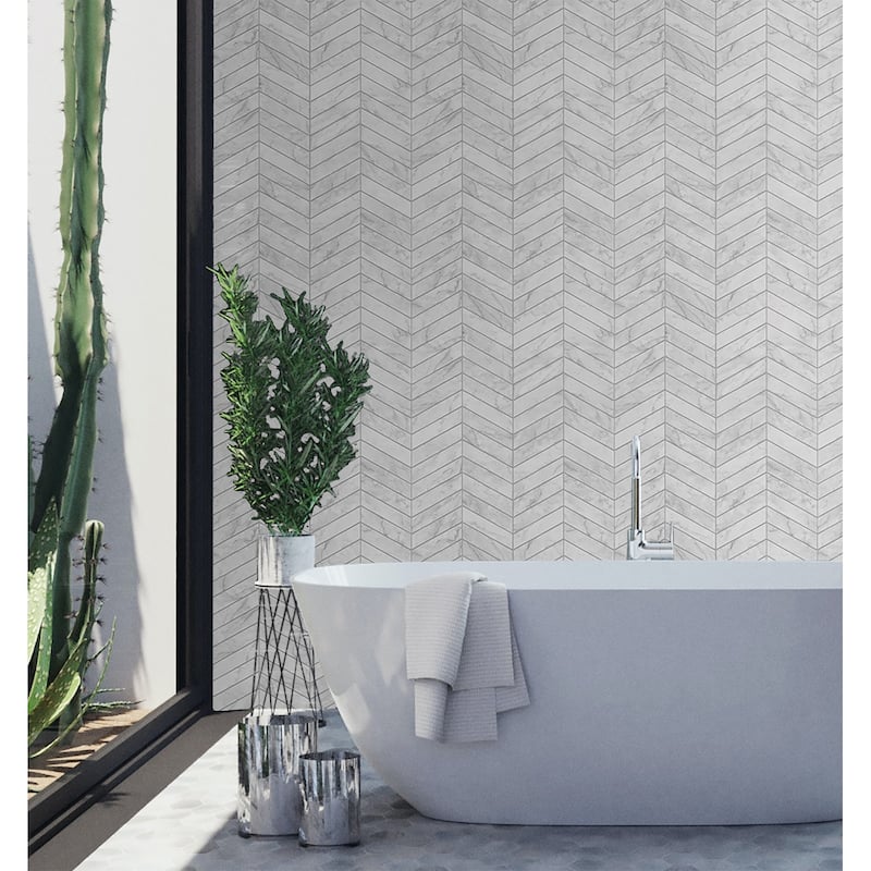 Luxe Haven Marbled Chevron Peel and Stick Wallpaper