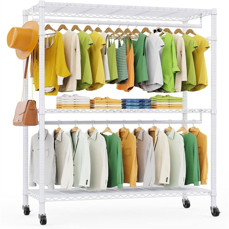 G1L 3 Tiers Garment Rack with Storage Shelves - 17.7"D x 46.06"W x 80.7"H - G1L-White