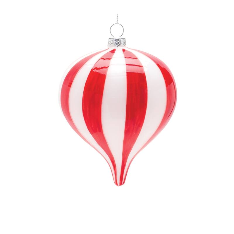 Shiny Finish Striped Glass Christmas Ornaments 7" 180mm Red White 6Ct