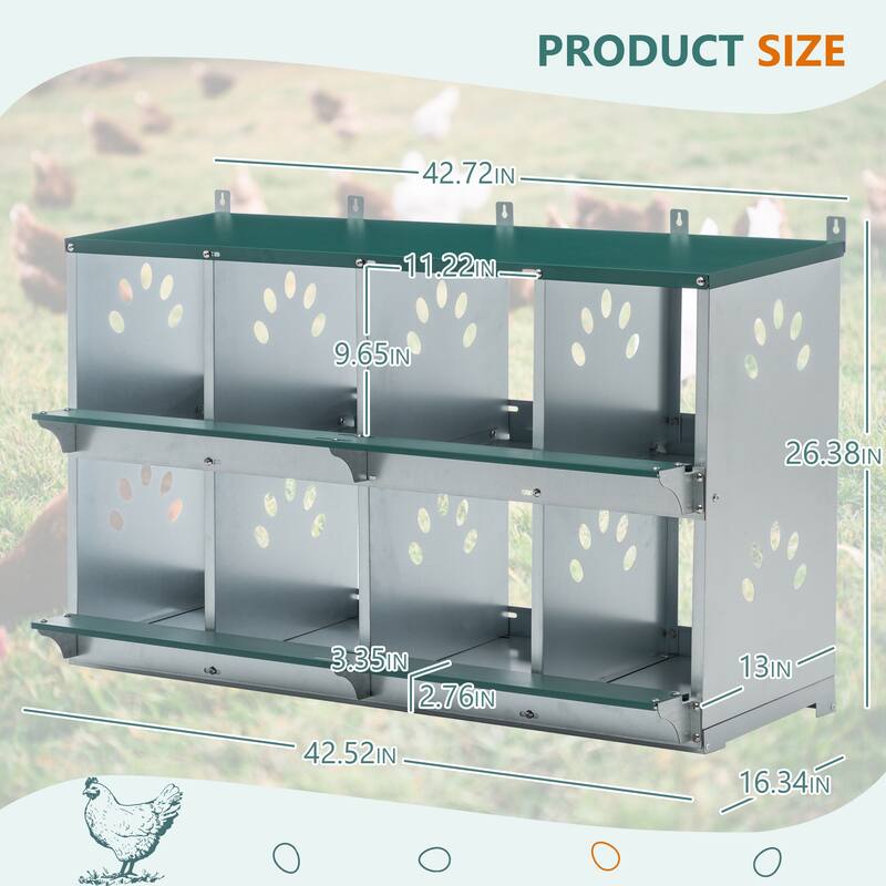 8 Compartment Chicken Nesting Boxes,For Laying Eggs, Metal Poultry Nest Box Wall Mount, Hens,Large Vented Holes Chicken Coop Box