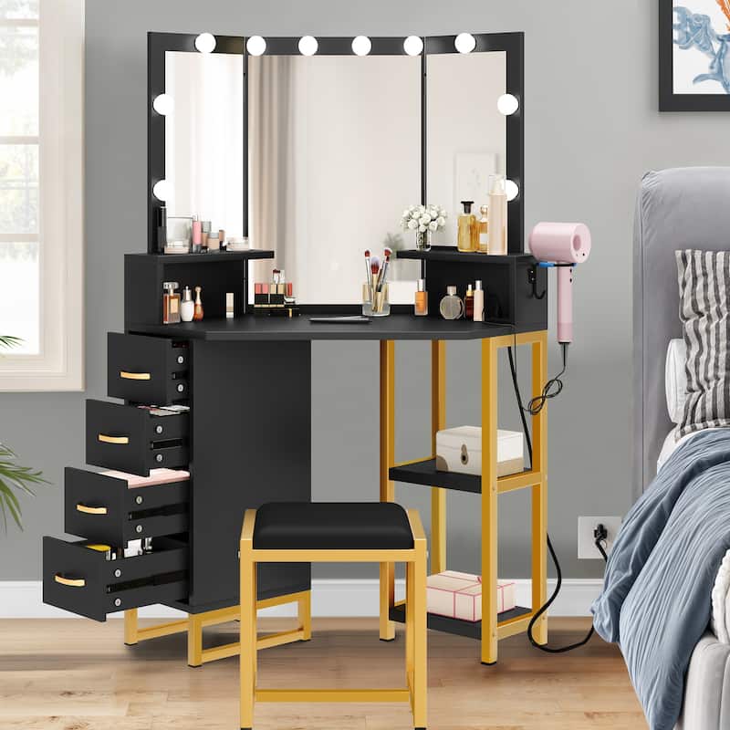 Moasis Tri-fold Mirror Vanity - 55.3'' H X 41.7'' W X 19.6'' D