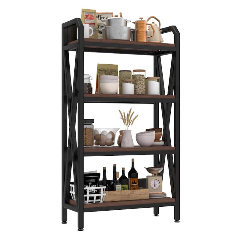 56.30" Bakers Rack 4-Level Storage Shelves Metal and Wooden Kitchen Shelves, Kitchen Organizers and Storage
