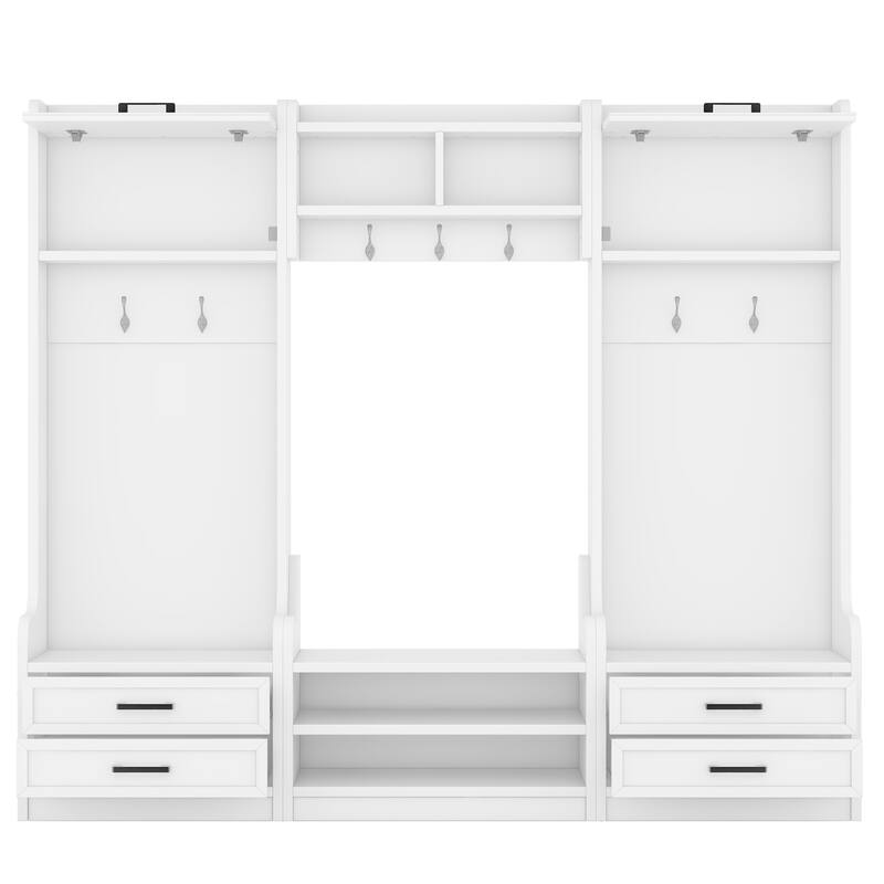 4-in-1 Entryway Hall Tree with Bench, Shoe Storage, 7 Hooks Coat Rack, Drawers, Cabinet, Detachable Multiple Functions Halltree