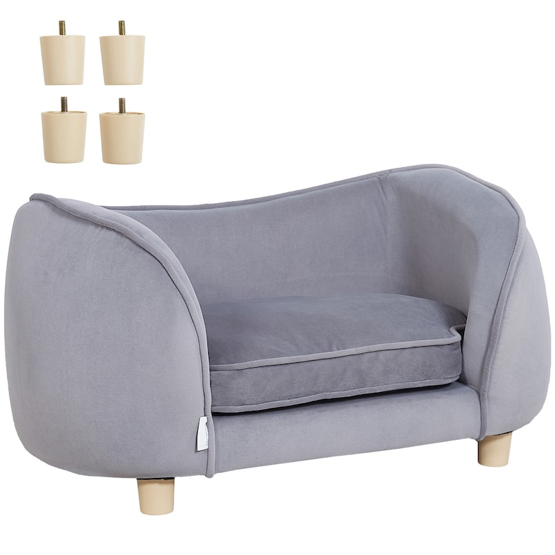 Pet Sofa Soft Velvety Dog Sofa Bed Cat Sofa - Gray 27x15x15 inches