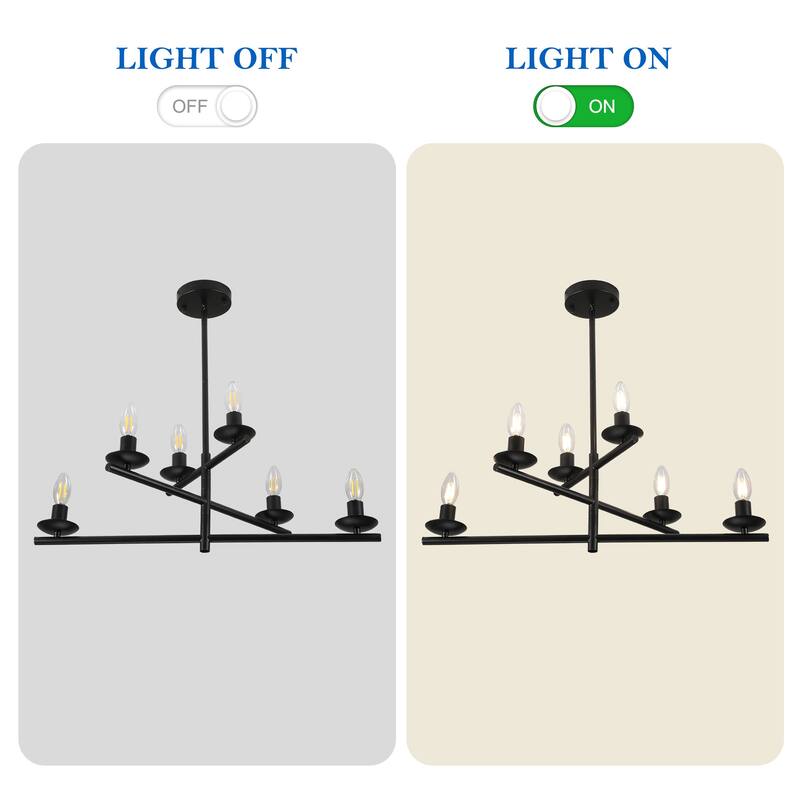 CurveCurio 26" Candle-Shaped Chandelier, 6 Lights Adjustable Light Kit 3 Tier for Living Room, Dinging Room and Kitchen