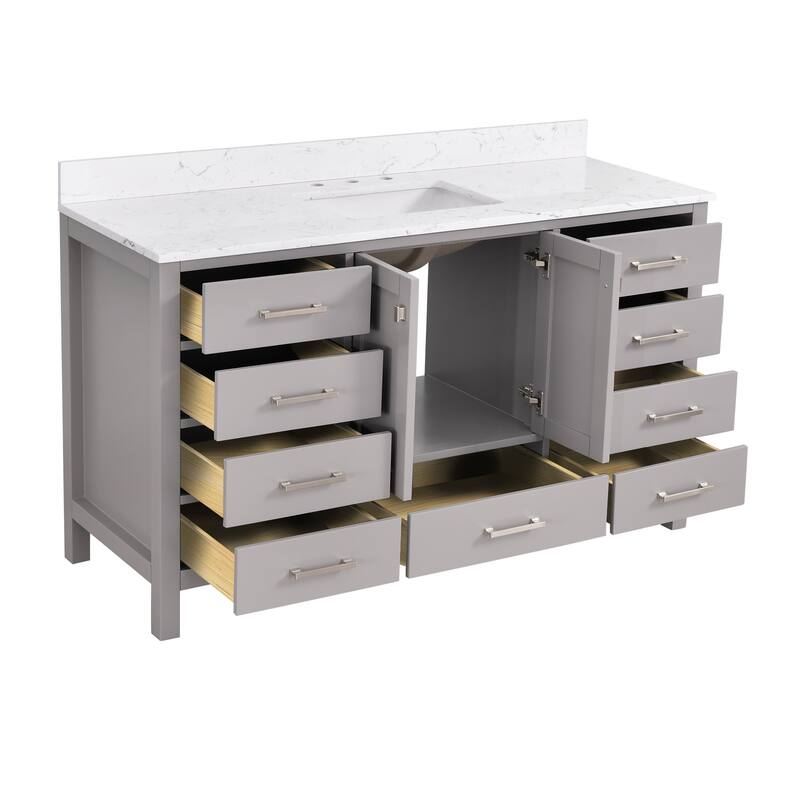 StarrySky 60 inch Undermount Single Sink Bathroom Vanity with Engineered Carrara Marble Top