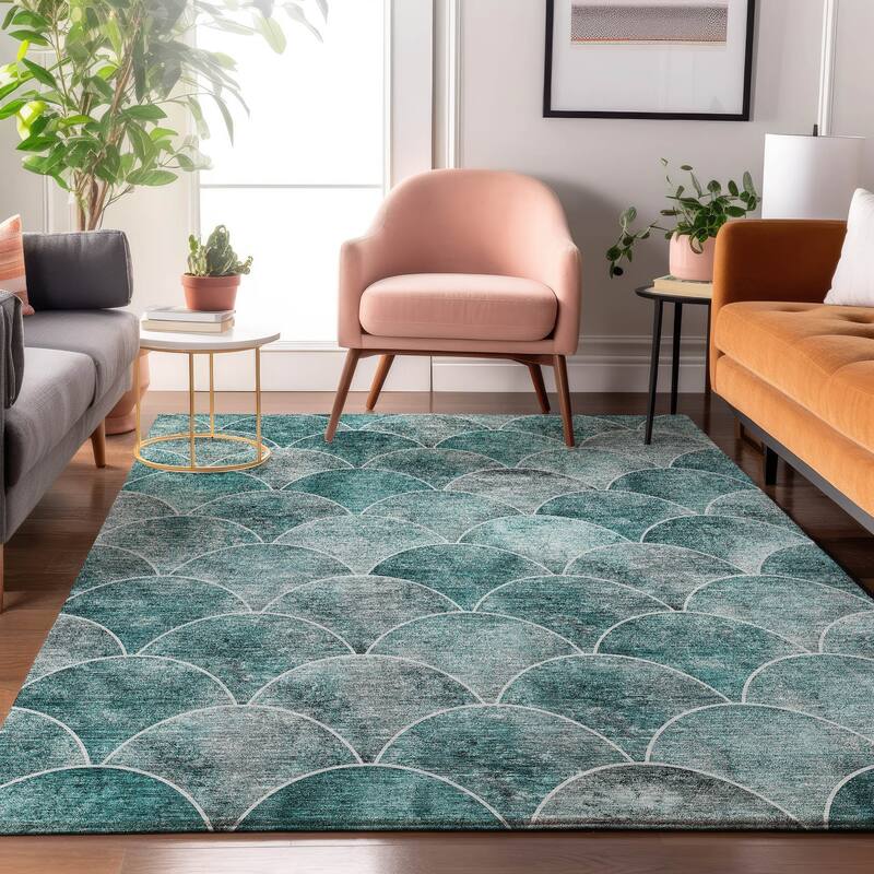 Premium Washable Super Soft Contemporary Geo Mayfield Rug - Teal - 8' x 10' - Rectangle