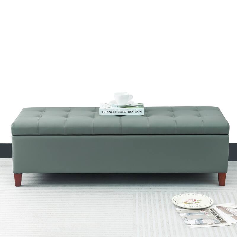 Adeco 50" Bonded Leather Storage Ottoman Bench