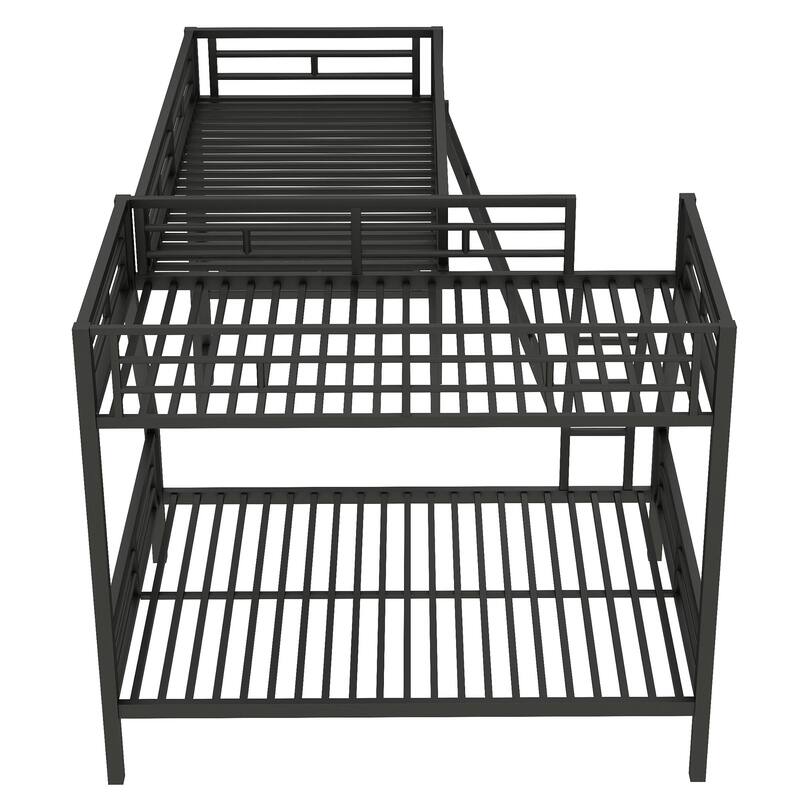 Roomfitters Twin Over Full Bunk Bed with Attached Twin Loft and Desk, Space-Saving Metal Frame for Bedroom, Black
