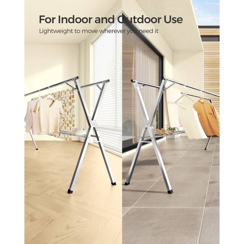 Dove Grey Stainless Steel Extendable and Foldable Clothes Drying Rack Ideal for Both Indoor and Outdoor Use