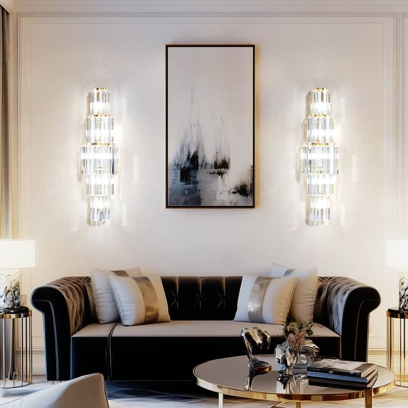 Wall Sconce Lamp 5 Layer Modern Crystal Lighting with Long Oblong Crystals