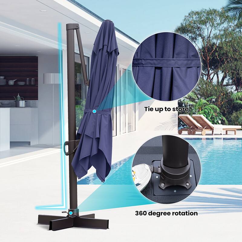 10x13FT Patio Cantilever Umbrella Outdoor Offset Umbrella 360-Degree Rotation with No Base
