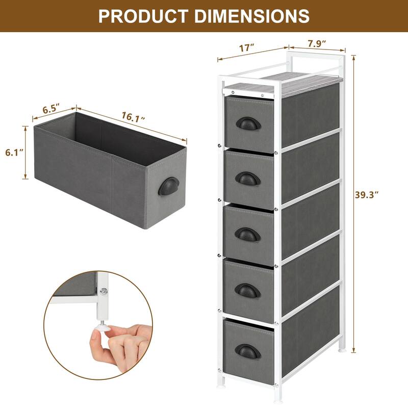 4 Drawers Narrow Dresser, Fabric Storage Cabinet, Vertical Standing Storage Chest