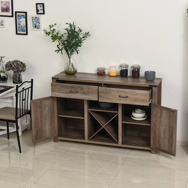 Shop Homcom Wooden Retro Farmhouse Sideboard Storage Buffet Cabinet With 2 Large Drawers X Shaped Wine Rack Cabinets Overstock 31661369