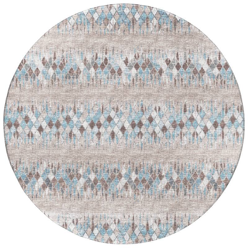Indoor/Outdoor Rylee Boho Diamonds Washable Rug New - 8' x 8' Round - Blue