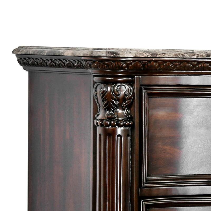 Transitional Wood Night Stand With Genuine Marble Top, Brown