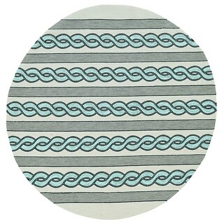 7' Ivory Spa Hand Hooked UV Treated Cable Stitch Round Indoor Outdoor ...