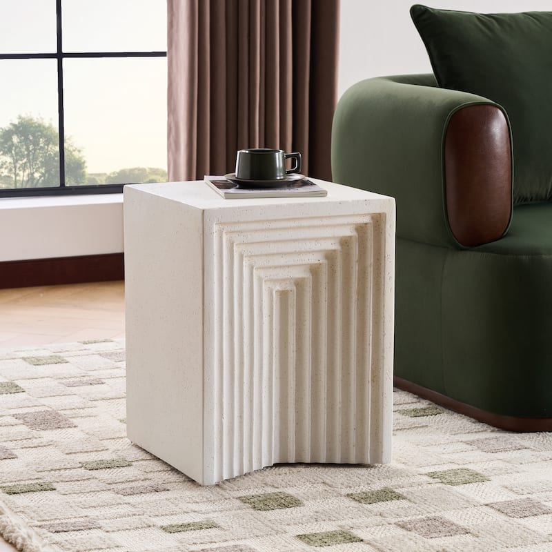 Christopher Knight Home - Camden 20.08''H Outdoor Minimalist Geometric MGO Side Table, Inverted Base & Layered Groove Design