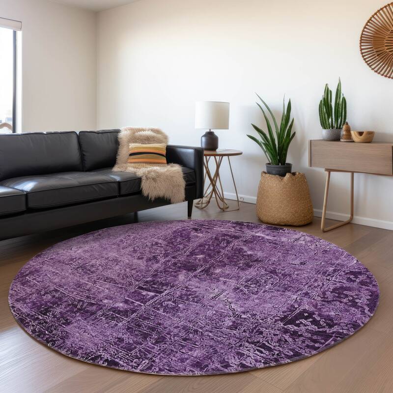 Machine Washable Indoor/ Outdoor Abstract Solid Chantille Rug - Purple - 8' x 8'