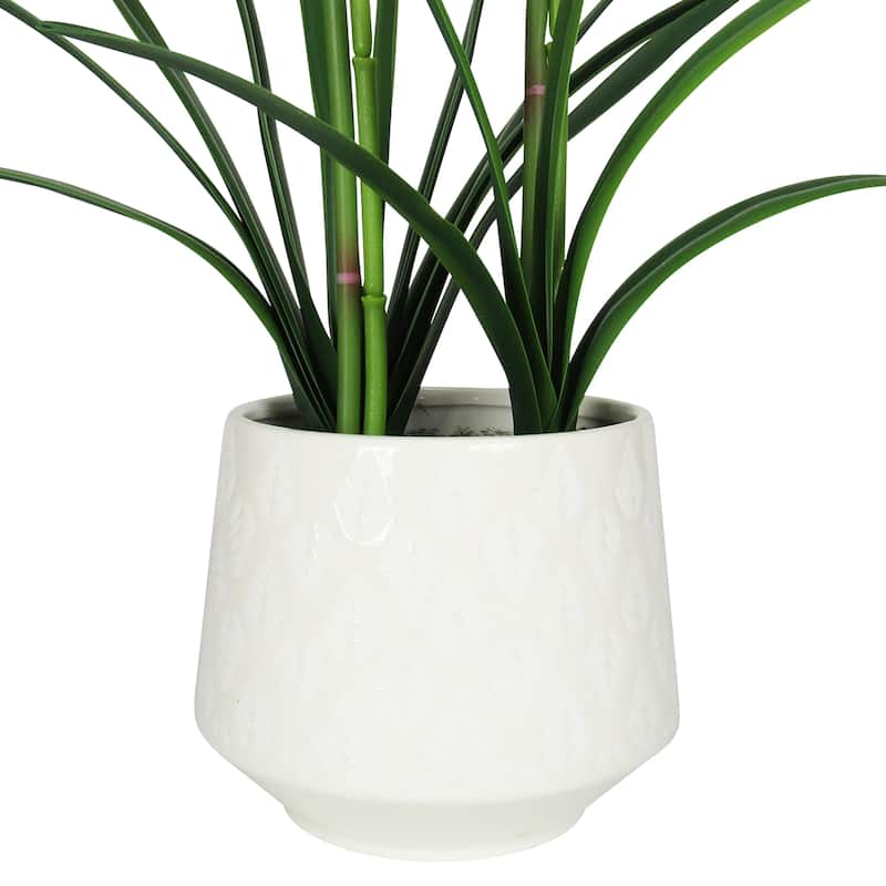 Yellow Burgundy Artificial Cymbidium Orchid Flower Arrangement 2 Stem in Leaf Pattern Ceramic Pot 24in - 24" H x 18" W x 8" DP
