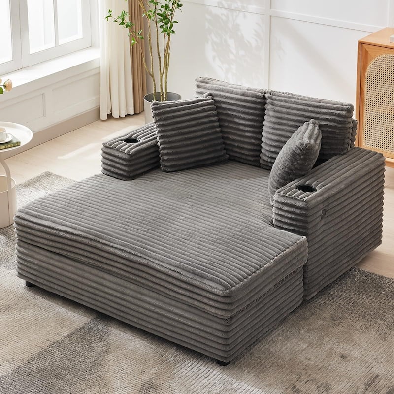 60 Inch Upholstered Sofa Bed with Throw Pillows and Armrests, Comfy Corduroy