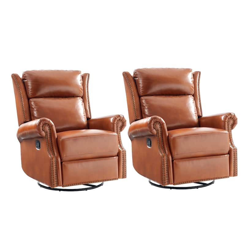 Viviana Traditional Genuine Leather Manual Swivel Glider Recliner Set of 2 by HULALA HOME