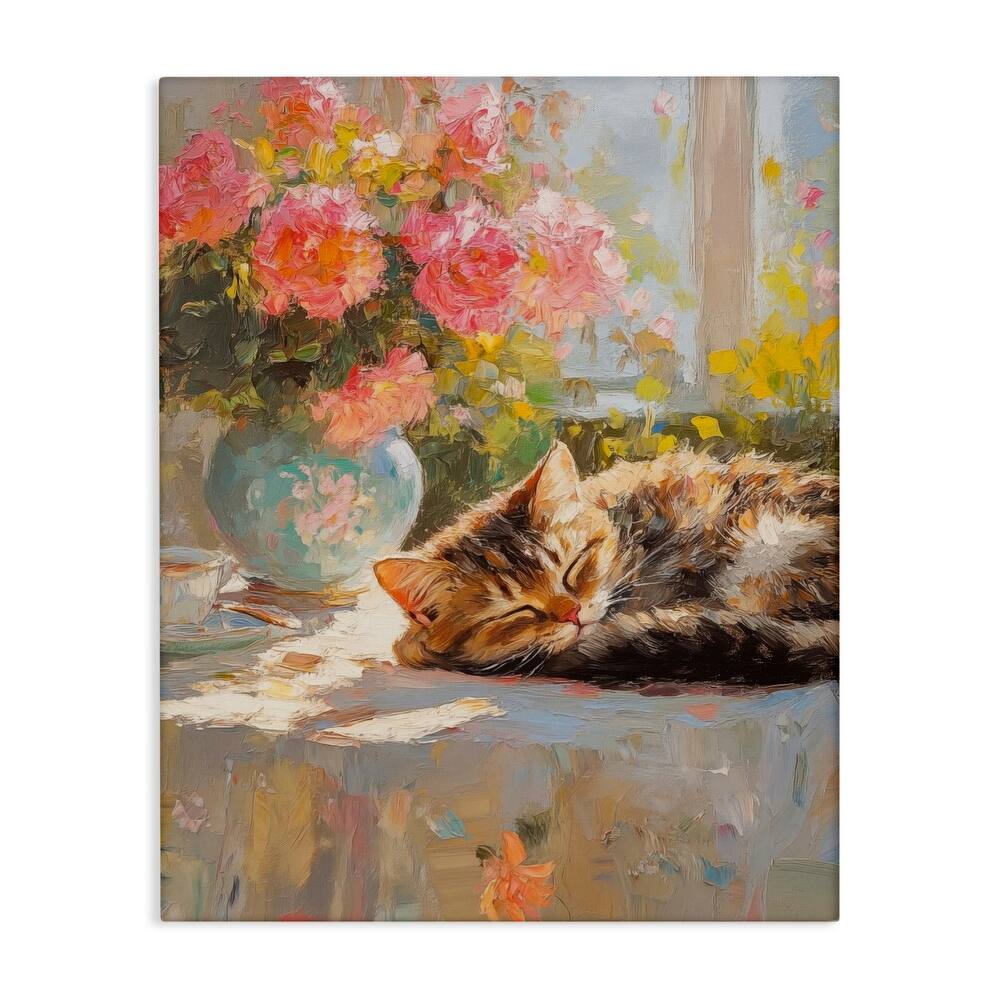 Stupell Sleeping Kitten & Flower Vase Canvas Wall Art Design By Nini Art