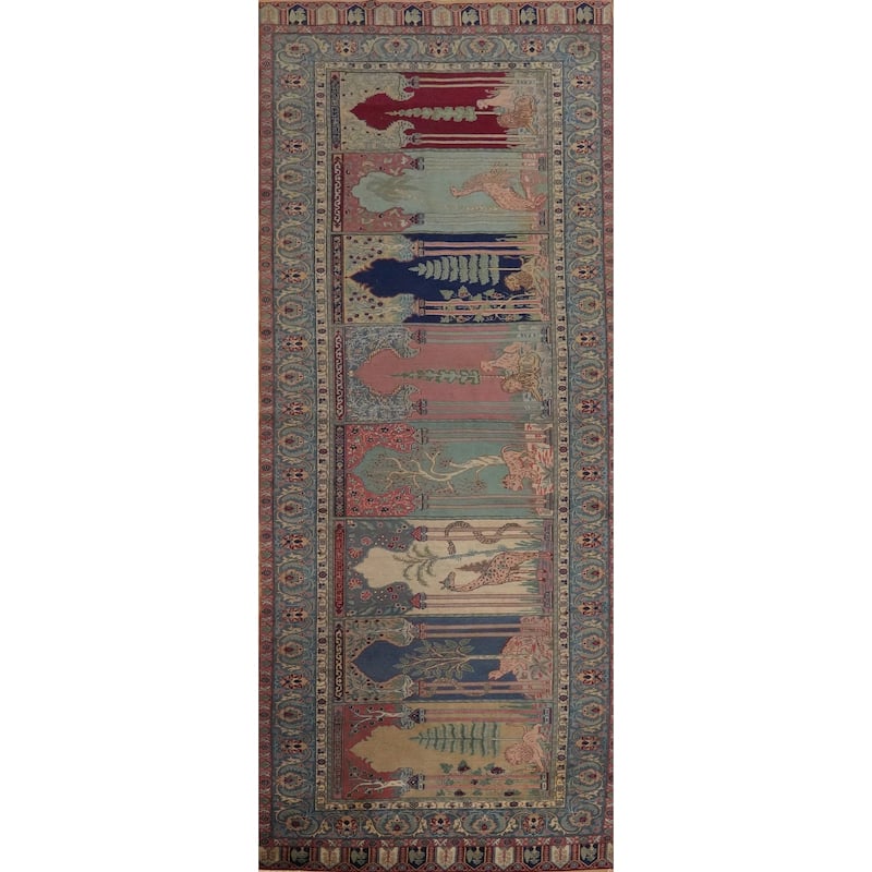 Hand Knotted Oriental 100% Wool Carpet Transitional Geometric Multi-Colored Anatolian Runner Rug - 9' 6'' X 3' 4''