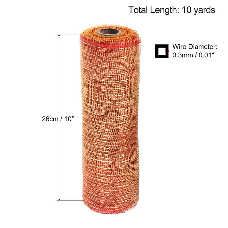 1 Roll PP Burlap Mesh 10" x 10 Yard Tinsel Foil Stripe Wrapping Ribbon - Light Red+Gold