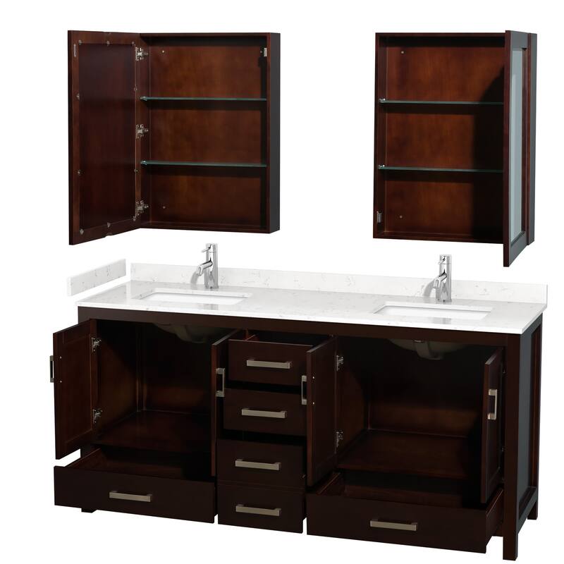 Wyndham Collection Sheffield 72" Double Bathroom Vanity, Carrara