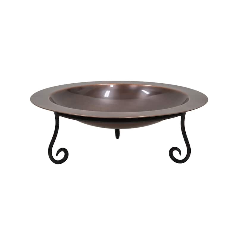 Achla Designs 18"Dia. Round Antique Finished Brass Classic Copper Birdbath w/Short Black Wrought Iron Stand