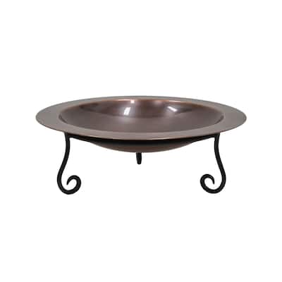 Achla Designs 18"Dia. Round Antique Finished Brass Classic Copper Birdbath w/Short Black Wrought Iron Stand