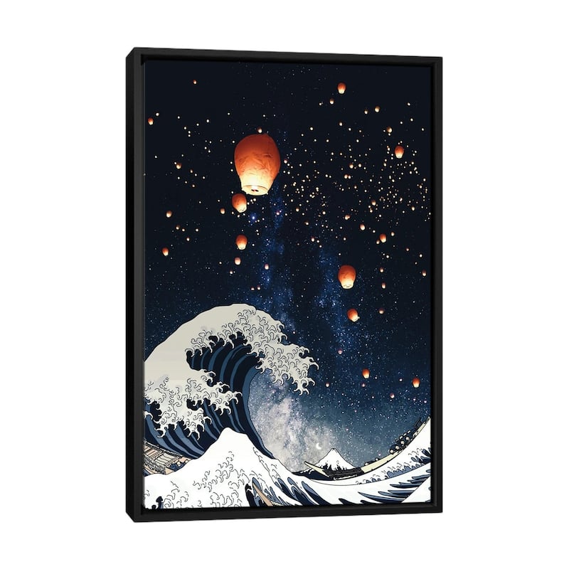 iCanvas "The Big Wave And Japanese Lanterns In Night Sky" by GEN Z Framed Canvas Print