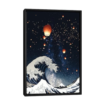 iCanvas "The Big Wave And Japanese Lanterns In Night Sky" by GEN Z Framed Canvas Print