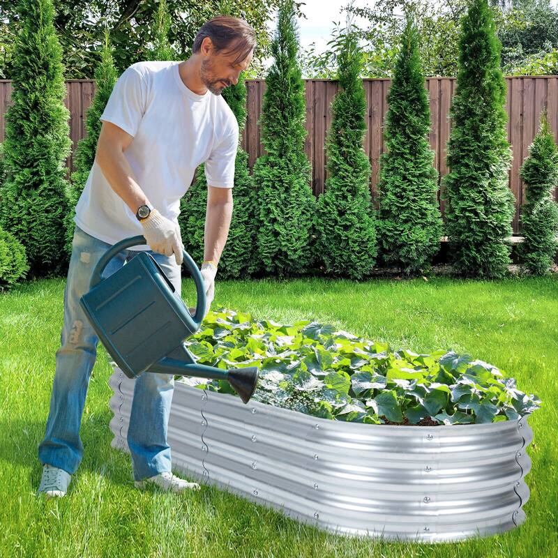 Aoodor Galvanized Raised Garden Bed Kit for Vegetables, Flowers, Herbs - Silver