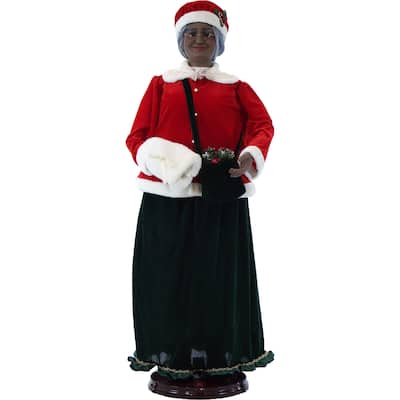 Fraser Hill Farm 58-In. African American Dancing Mrs. Claus, Faux Fur, Life-Size Christmas Holiday Décor
