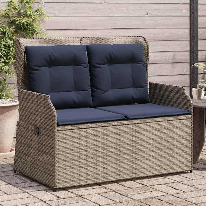 vidaXL Garden Bench with Cushion Brown Poly rattan - 26 x 43 x 37