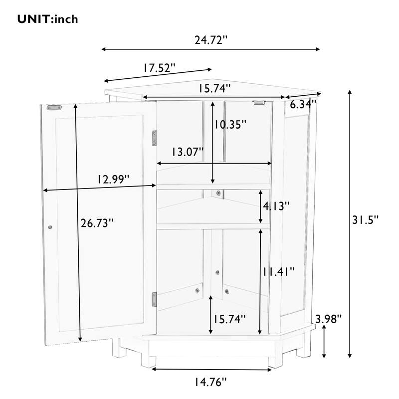 Bathroom Cabinet Triangle Corner Storage Cabinet with Adjustable Shelf
