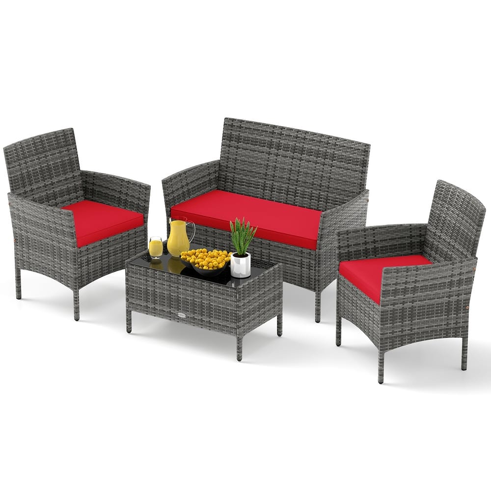 Gymax Set Of 4 Patio Furniture Set w/Washable Cushions & Tempered