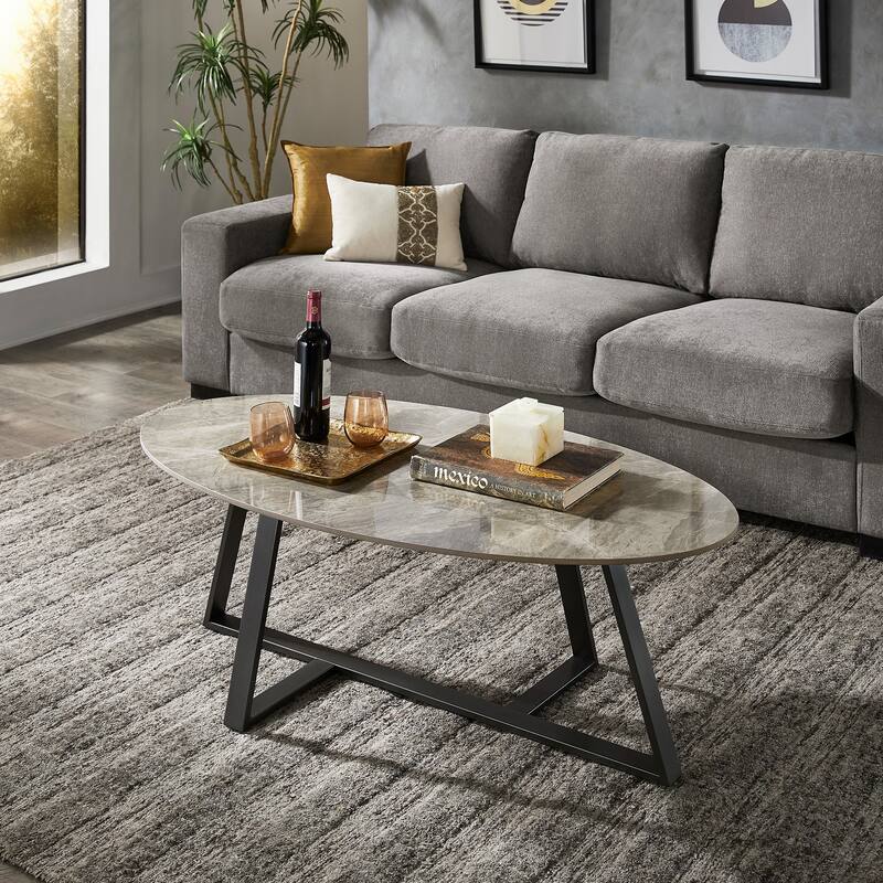 Jurmala Glossy Sintered Stone with Grey Metal Base Tables by iNSPIRE Q Modern - Coffee Table - Grey