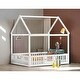 preview thumbnail 1 of 7, Wood Full Size Floor Bed House Bed with Fence and Door for Toddler, Kids Full White
