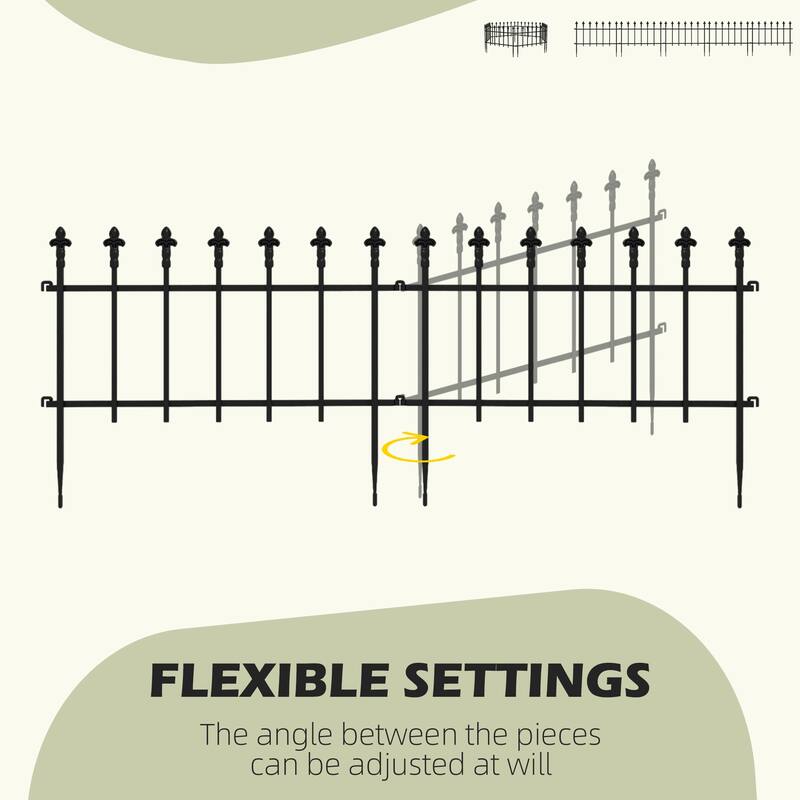 Outsunny Metal Decorative Garden Fence, 9.2' x 17.25" 5 Pack Steel Fence Panels, Decorative Border Fence for Landscape, Flower