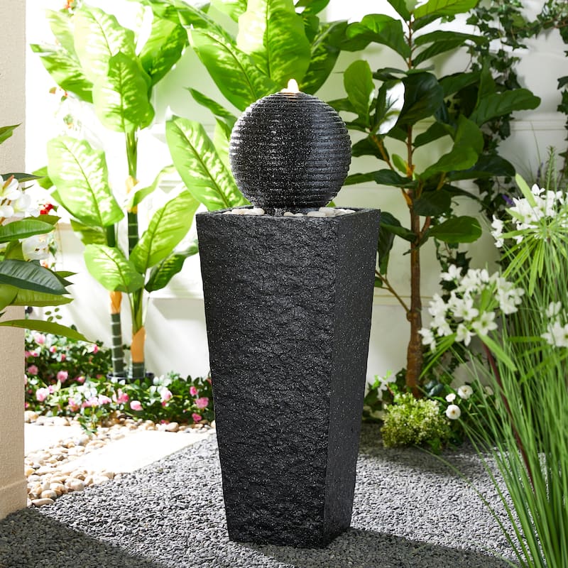 Glitzhome 40.25"H Floating Pedestal Sphere Oversized LED Polyresin Fountain with Pebbles